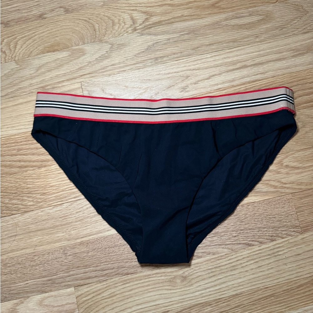 Burberry Black Bikini Bottom with Striped Waistband